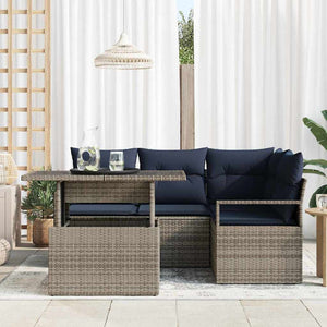 Garten Sofa Set Grau Marineblau Poly-Rattan 5-tlg.
