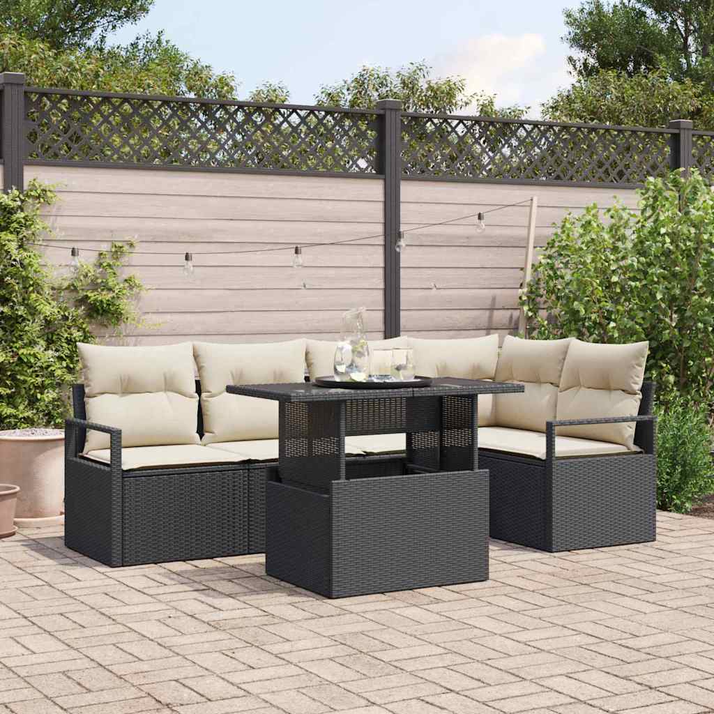 Gartensofa Set mit Stauraum Schwarz/Creme