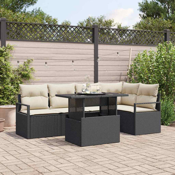 Gartensofa Set mit Stauraum Schwarz/Creme