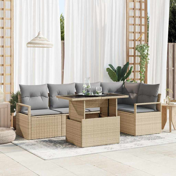 Garten Sofa Set Beige/Hellgrau Poly-Rattan 6-teilig