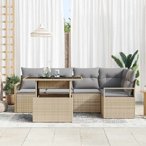 Garten Sofa Set Beige/Hellgrau Poly-Rattan 6-teilig