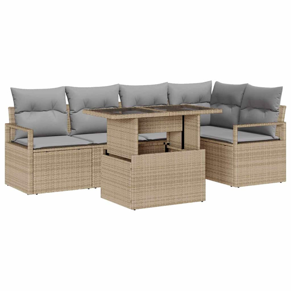 vidaXL Garden Sofa Set with Cushions 6 pcs Beige and Light Grey Poly Rattan