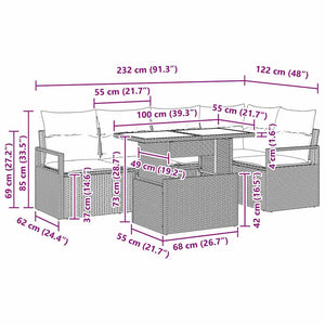 Garten Sofa Set Beige/Hellgrau Poly-Rattan 6-teilig