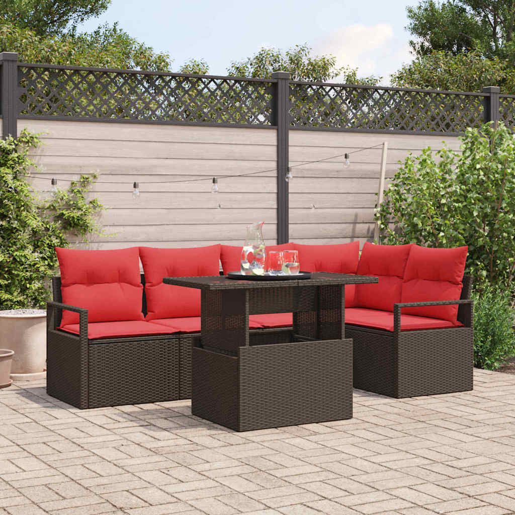 Garten Sofa Set Braun Rot Poly-Rattan 6tlg.