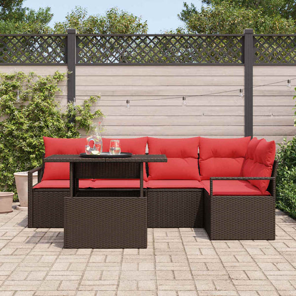 Garten Sofa Set Braun Rot Poly-Rattan 6tlg.
