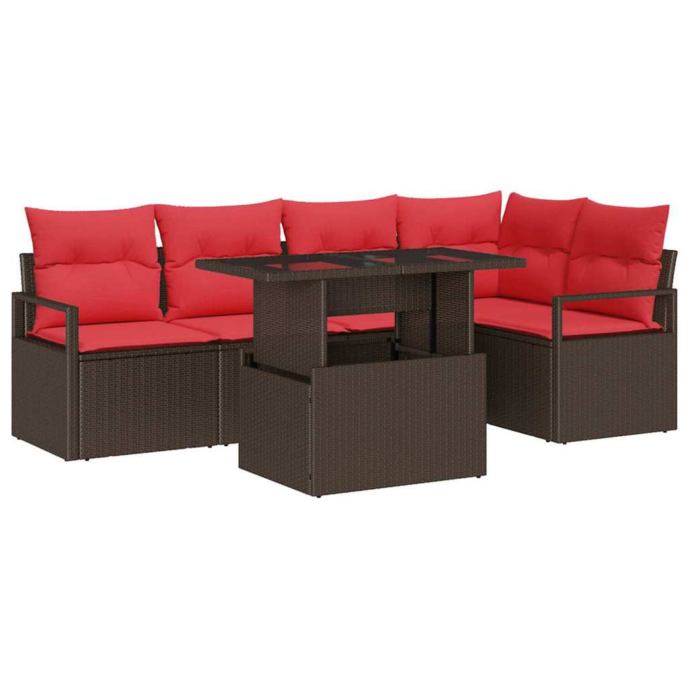 Garten Sofa Set Braun Rot Poly-Rattan 6tlg.