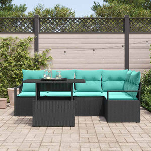 Garten Sofa Set Schwarz Blau Poly-Rattan 6-teilig