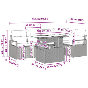 Garten Sofa Set Schwarz Blau Poly-Rattan 6-teilig