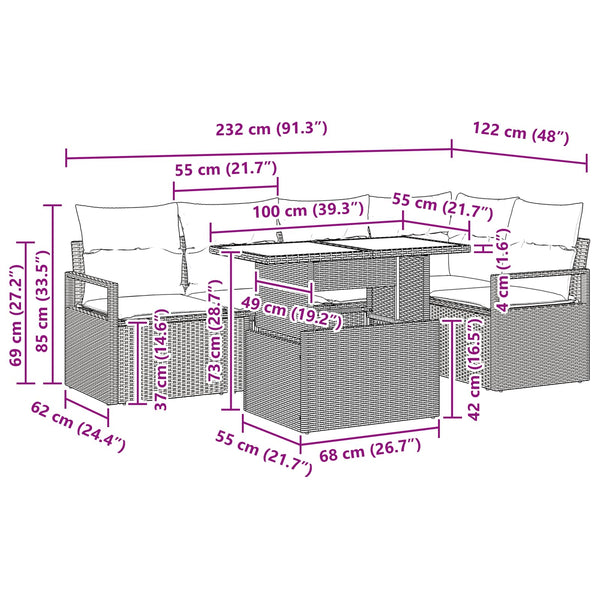 Garten Sofa Set Schwarz Blau Poly-Rattan 6-teilig