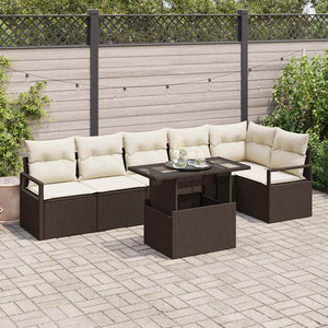 vidaXL Salon de jardin avec coussins 7 pcs Résine tressée Marron