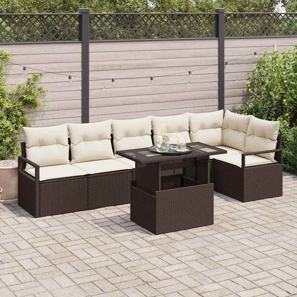 vidaXL Salon de jardin avec coussins 7 pcs Résine tressée Marron