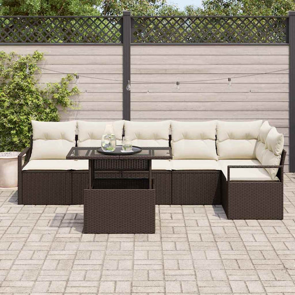 vidaXL Salon de jardin avec coussins 7 pcs Résine tressée Marron