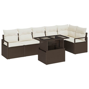 vidaXL Salon de jardin avec coussins 7 pcs Résine tressée Marron