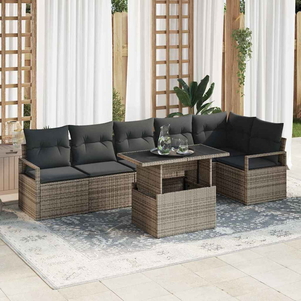 vidaXL Salon de jardin avec coussins 7 pcs Gris résine tressée