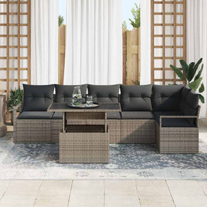 vidaXL Salon de jardin avec coussins 7 pcs Gris résine tressée