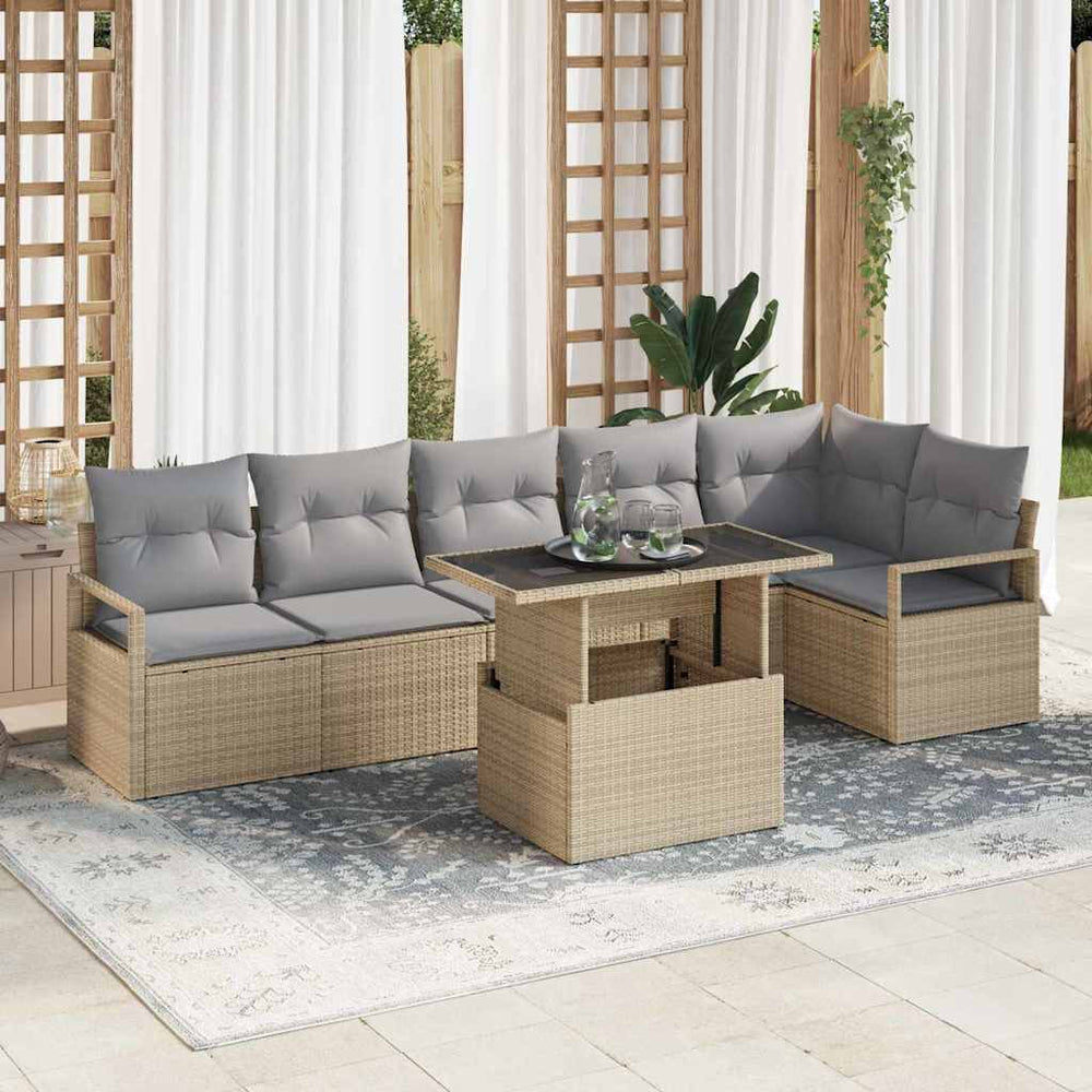 vidaXL Ensemble de canapés de jardin avec coussins 7 pcs Beige Rotin PE
