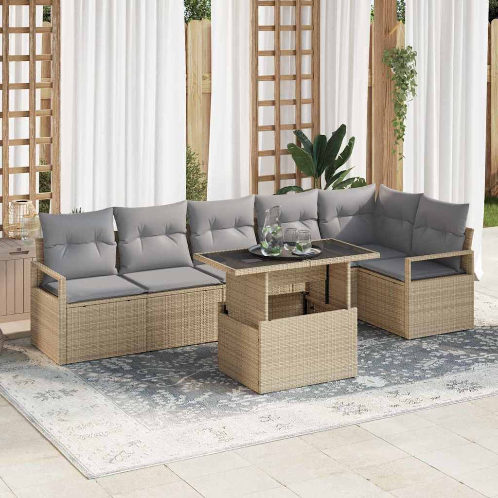 vidaXL Ensemble de canapés de jardin avec coussins 7 pcs Beige Rotin PE