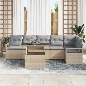 vidaXL Ensemble de canapés de jardin avec coussins 7 pcs Beige Rotin PE