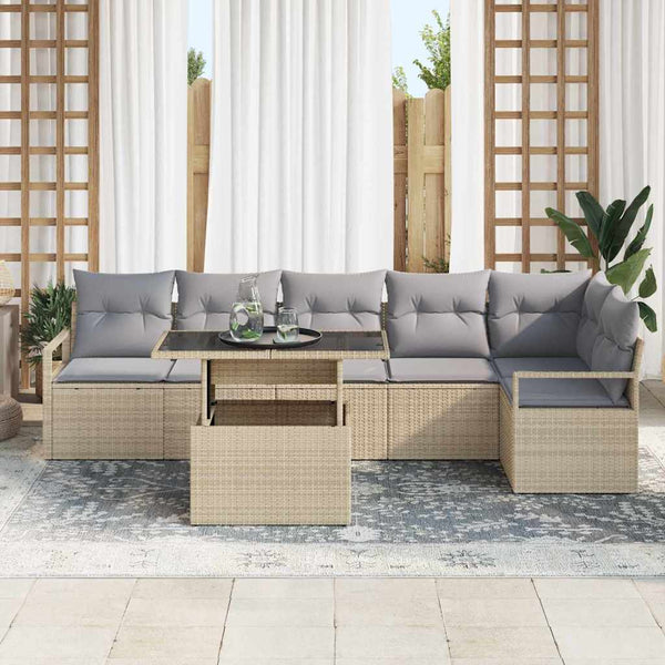 vidaXL Ensemble de canapés de jardin avec coussins 7 pcs Beige Rotin PE