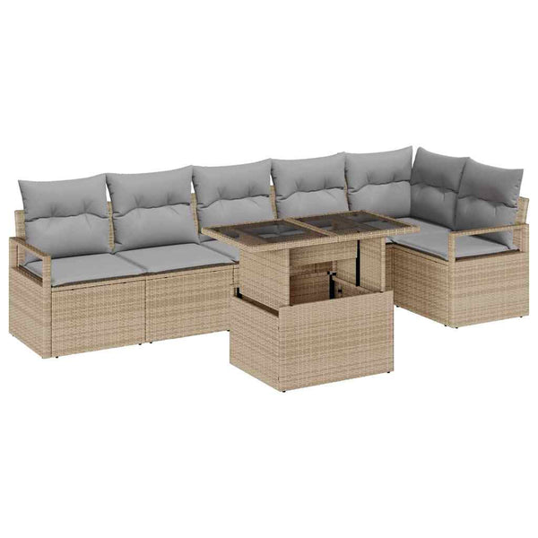 vidaXL Ensemble de canapés de jardin avec coussins 7 pcs Beige Rotin PE