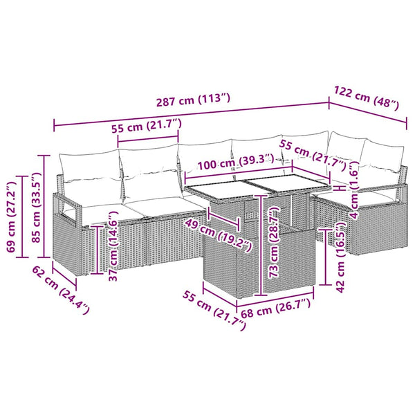 vidaXL Ensemble de canapés de jardin avec coussins 7 pcs Beige Rotin PE