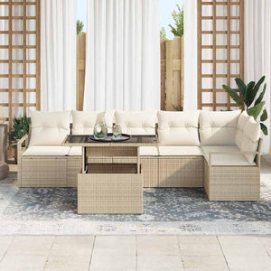 vidaXL Ensemble de canapés de jardin avec coussins 7 pcs Beige Rotin PE