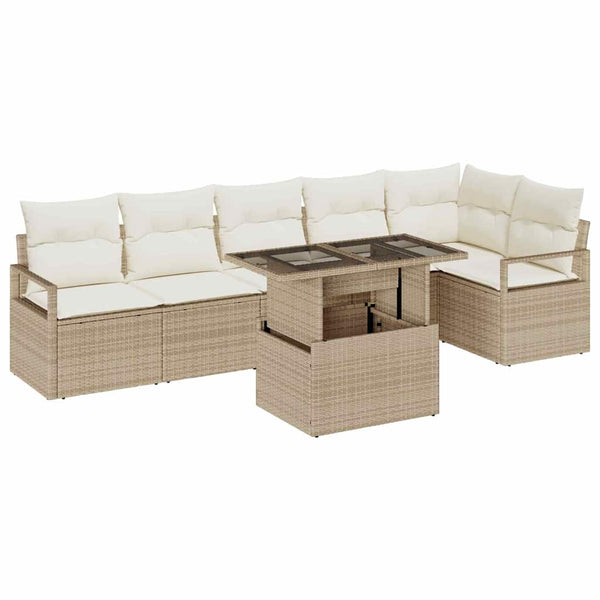 vidaXL Ensemble de canapés de jardin avec coussins 7 pcs Beige Rotin PE