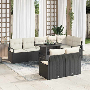 vidaXL Salon de jardin avec coussins 9 pcs Noir et Crème Résine tressée