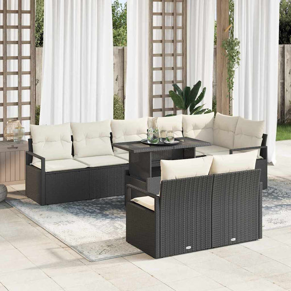 vidaXL Salon de jardin avec coussins 9 pcs Noir et Crème Résine tressée