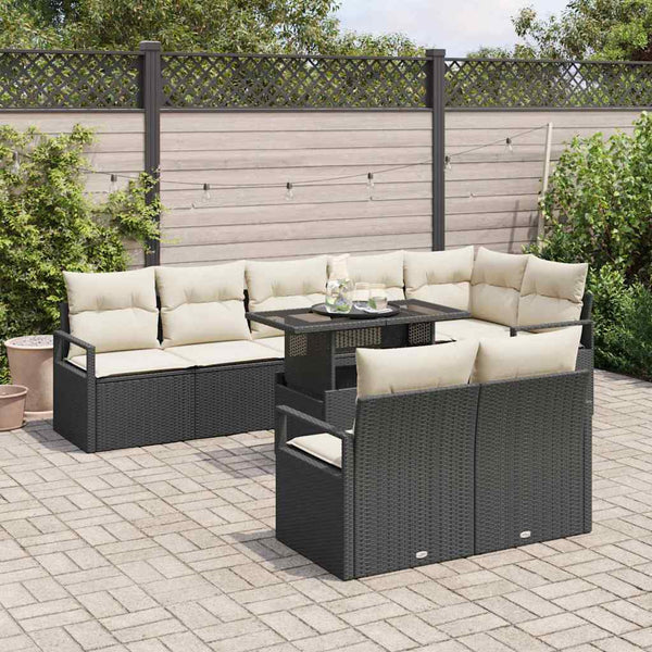 vidaXL Salon de jardin avec coussins 9 pcs Noir et Crème Résine tressée