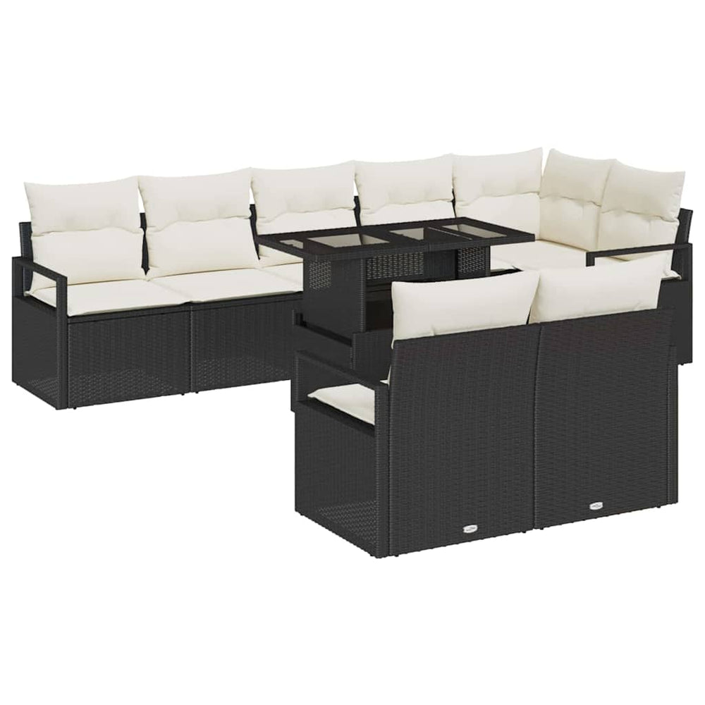 Garten Sofa Set Schwarz Creme Poly-Rattan 9-teilig