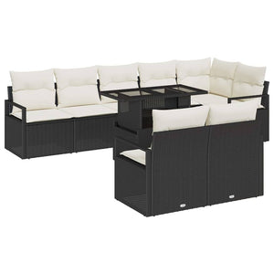 vidaXL Salon de jardin avec coussins 9 pcs Noir et Crème Résine tressée