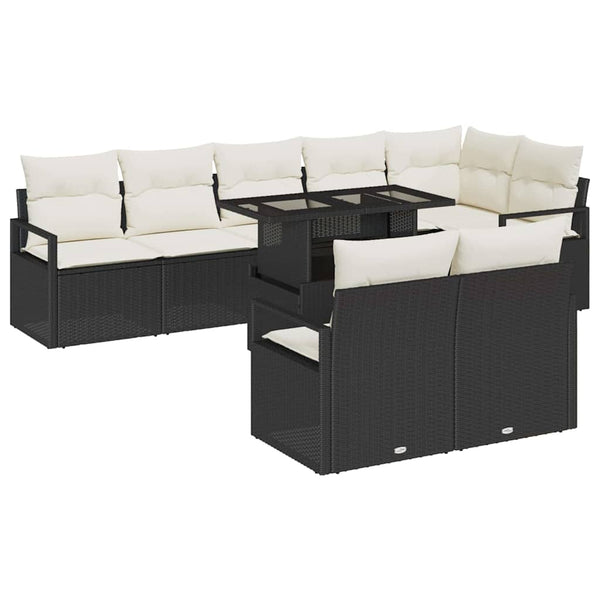 vidaXL Salon de jardin avec coussins 9 pcs Noir et Crème Résine tressée