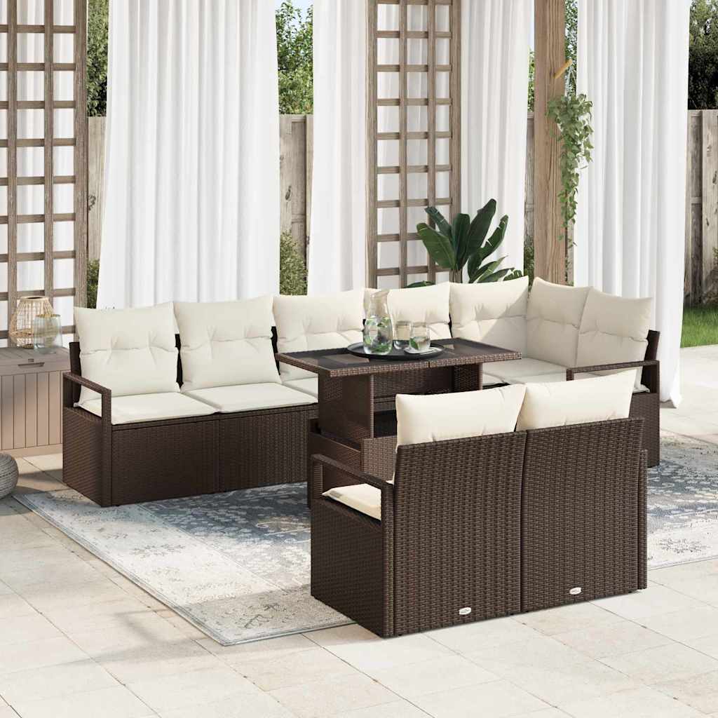 Garten Sofa Set Braun Creme 9-teilig