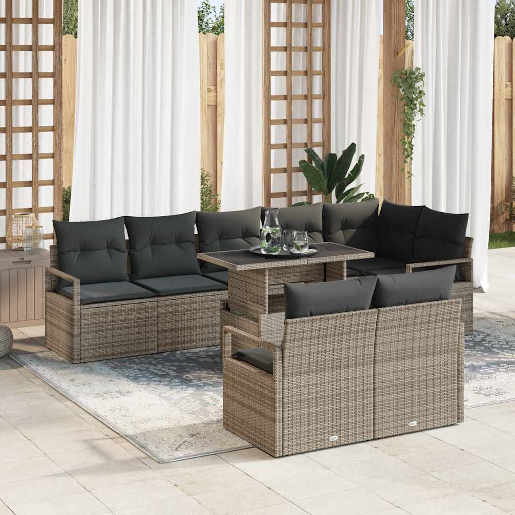 vidaXL Salon de jardin avec coussins 9 pcs Gris Résine tressée