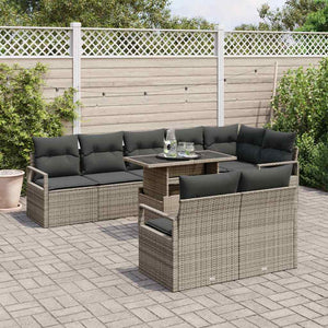 vidaXL Salon de jardin avec coussins 9 pcs Gris Résine tressée
