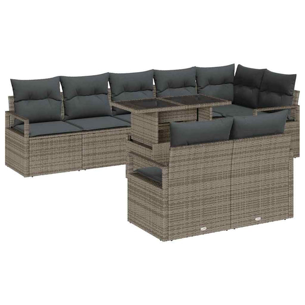 vidaXL Salon de jardin avec coussins 9 pcs Gris Résine tressée