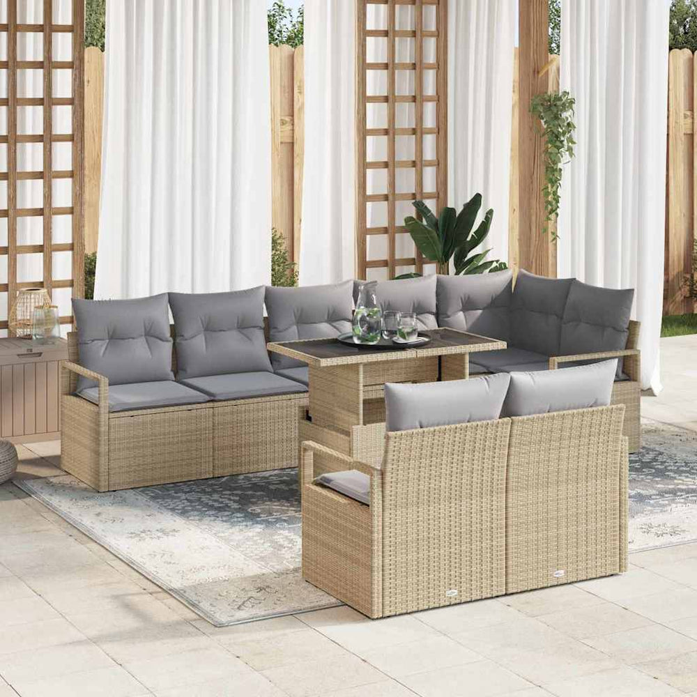 vidaXL Garden Sofa Set with Cushions 9 pcs Beige and Light Grey Poly Rattan