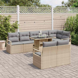 Garten Sofa Set Beige Poly-Rattan 9-teilig