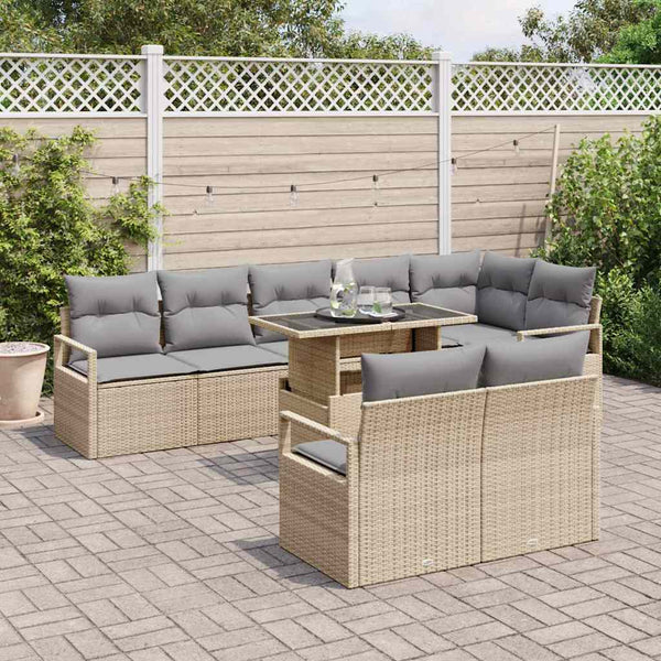 Garten Sofa Set Beige Poly-Rattan 9-teilig