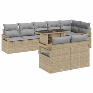 Garten Sofa Set Beige Poly-Rattan 9-teilig