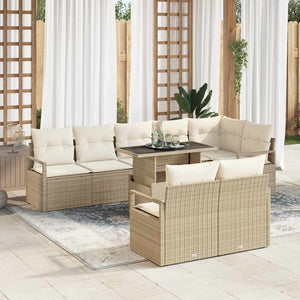 Garten Sofa Set Beige Poly-Rattan 9-teilig