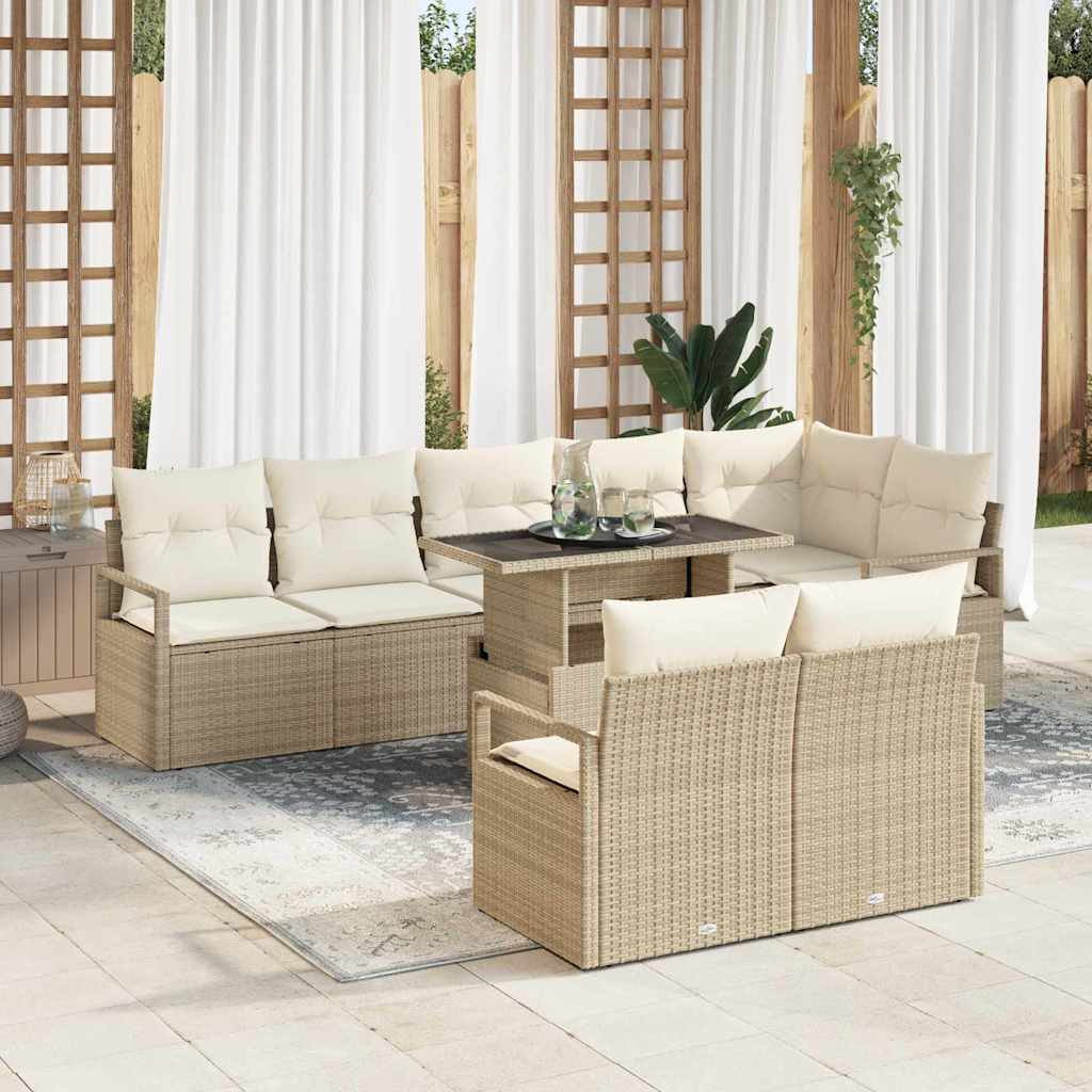 Garten Sofa Set Beige Poly-Rattan 9-teilig