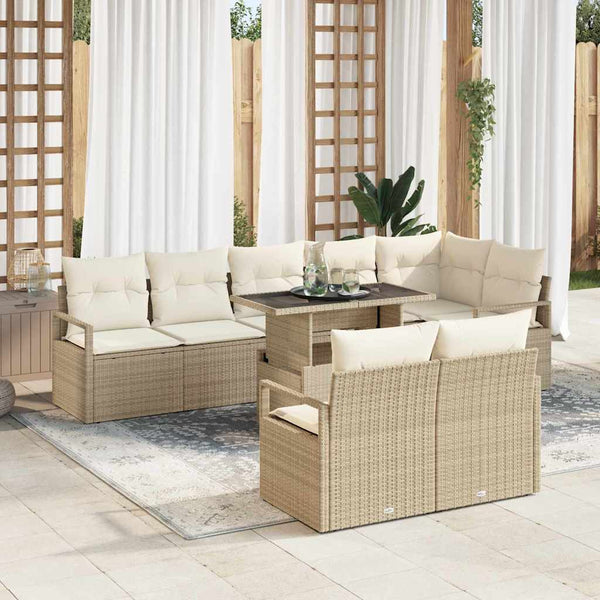 Garten Sofa Set Beige Poly-Rattan 9-teilig