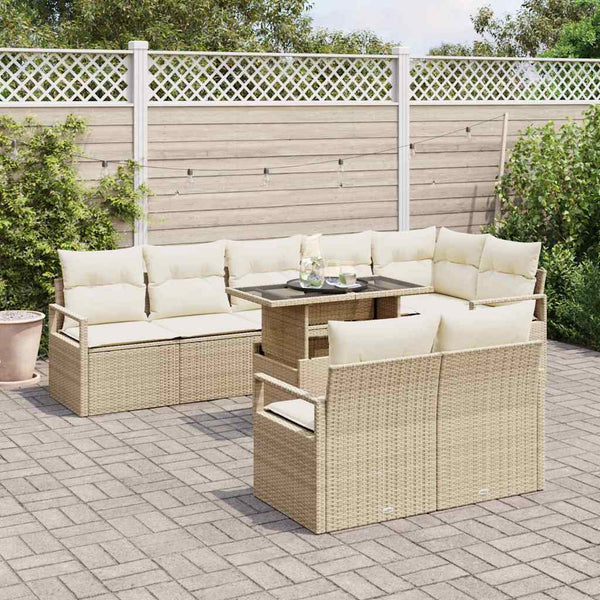 Garten Sofa Set Beige Poly-Rattan 9-teilig