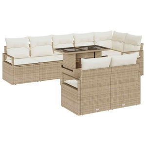 Garten Sofa Set Beige Poly-Rattan 9-teilig