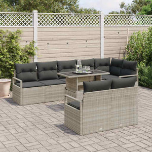 vidaXL Salon de jardin avec coussins 9 pcs Gris clair Résine tressée