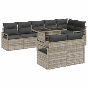 vidaXL Salon de jardin avec coussins 9 pcs Gris clair Résine tressée