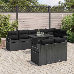 Schwarzes Poly-Rattan Garten-Sofa-Set mit Kissen, 9-teilig