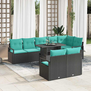 Gartensofa Set mit Stauraum, 9-teilig, Schwarz/Blau